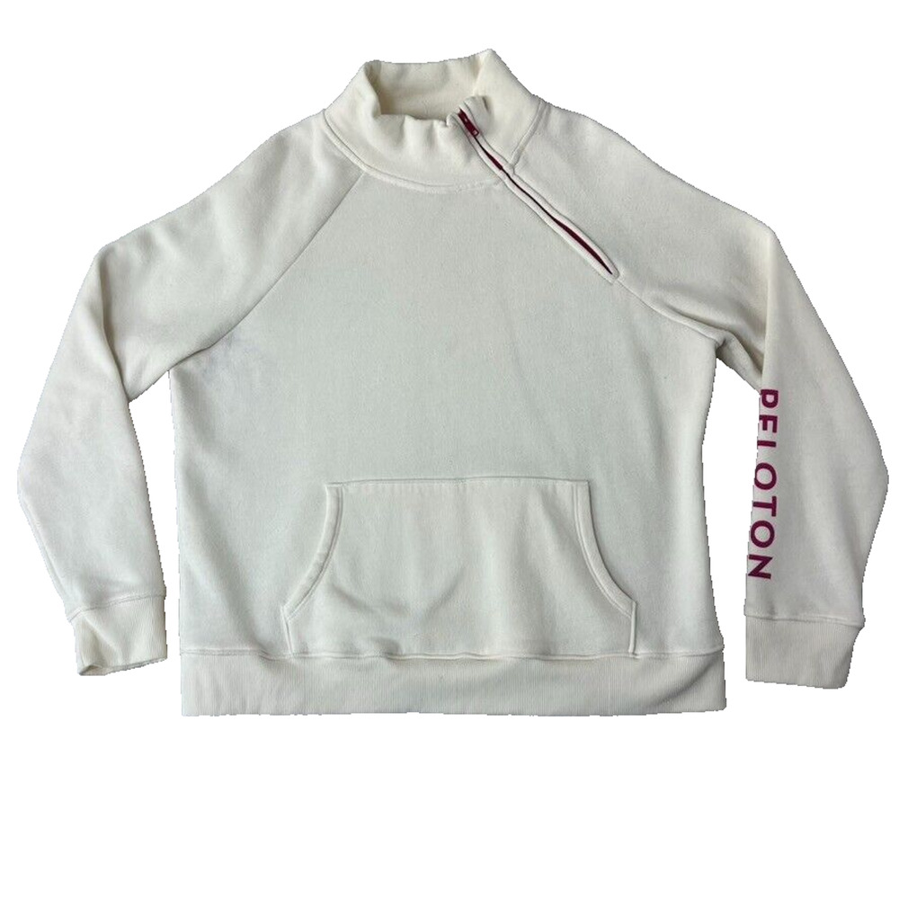 Peloton Sweater Women's XL Incline Side Zip Pullover Off White Pink Accents